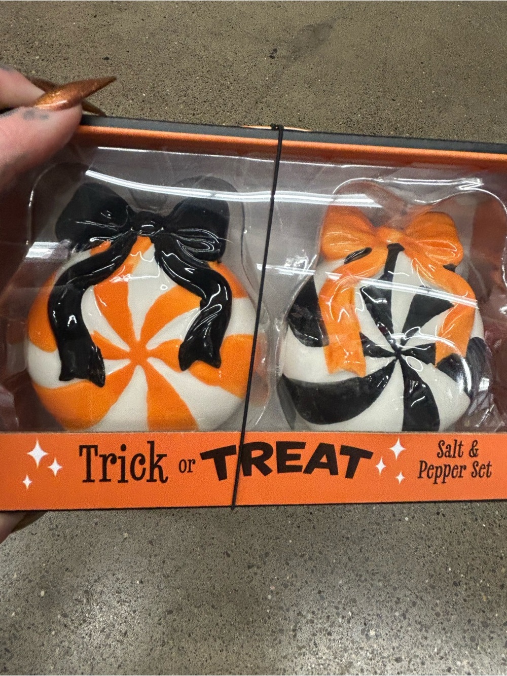 Trick or Treat Halloween Orange & Black Pumpkin Salt and Pepper Set